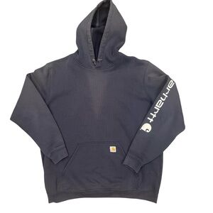Carhartt Original Fit Hoodie 2XL Tall Navy Blue Logo Sleeve